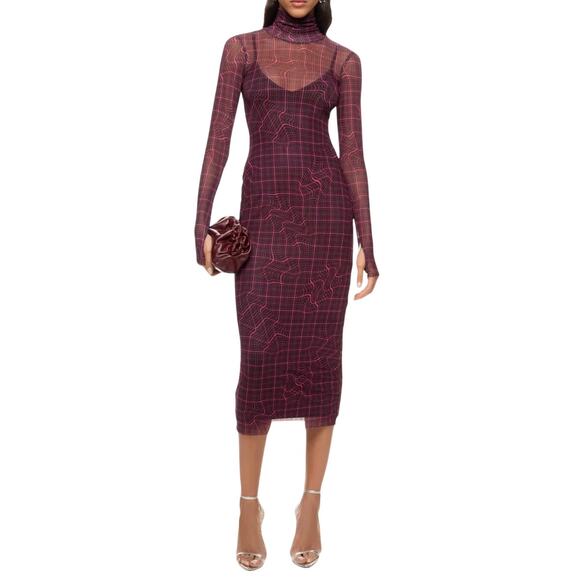 AFRM Shailene Mesh Turtleneck Dress in Purple Multi, Size M - Picture 2 of 8